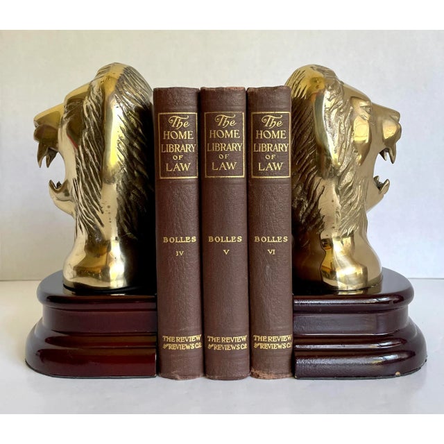 Vintage Brass and Rosewood Lion Bookends For Sale - Image 10 of 13