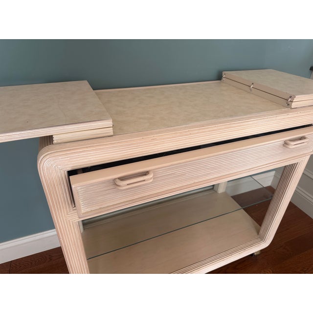 Vintage Pencil Reed Server by American Drew With Expanding Table Top & White Wash Wood For Sale - Image 11 of 11