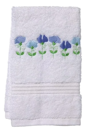 Blue Row of Sweet Peas Terry Guest Towel, Embroidered
