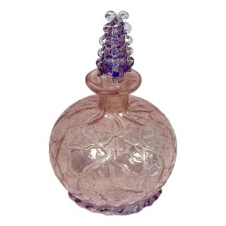 Antique Iridescent Crackle Glass Perfume Bottle with Rigaree Stopper For Sale