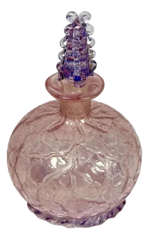 Antique Iridescent Crackle Glass Perfume Bottle with Rigaree Stopper