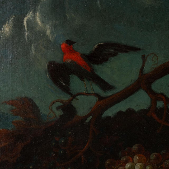 Italian 19th Century Italian Still Life Oil on Canvas Painting With Fruits and Bird For Sale - Image 3 of 9