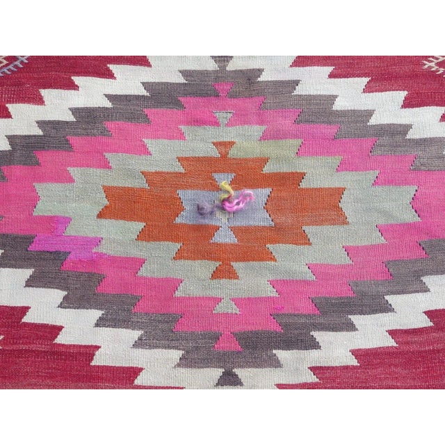 1960s Aztec Design Vintage Kilim Rug - 80"x124" For Sale In Raleigh - Image 6 of 13