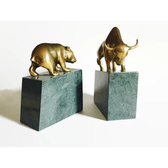 Vintage Brass & Marble Bull & Bear Bookends A Pair Chairish