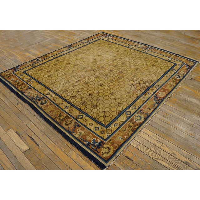 Chinese Incredible Small Hexagonal Camel Background With Floral Border Antique Chinese Ningxia Rug For Sale - Image 3 of 9