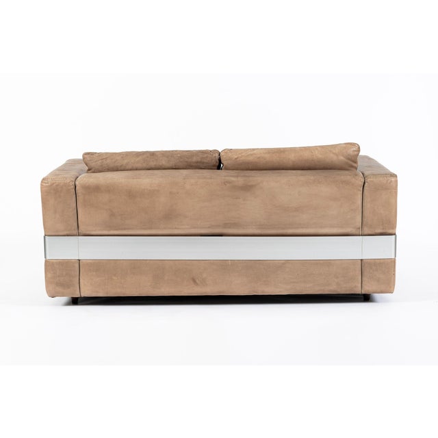1970s Mid Century German Distressed Brown Leather Sofa Style of Robert Haussmann For Sale - Image 5 of 14
