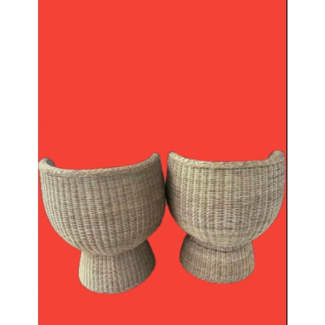 Hollywood Regency Vintage Wicker & Rattan French Lounge Chairs, Circa 1970s - A Pair For Sale - Image 4 of 9