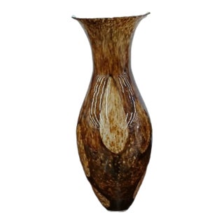 Vintage Italian Murano Handblown Glass Vase 19" Brown Spots Speckle Art Deco MCM For Sale