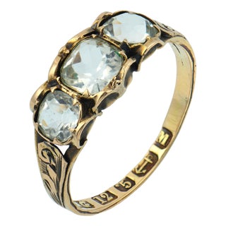 Late 19th Century Victorian England Old Mine Cut Paste Yellow Gold Ring, Size 4.75 For Sale