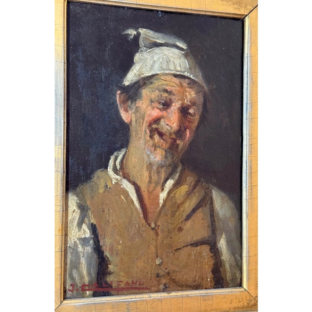 This exquisite 19th century oil painting by John Edmund Califano portrays an elder man's portrait wearing hat done with an...