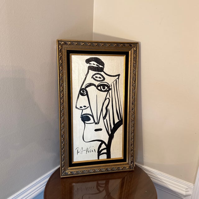 Fantastic Original Painting by Listed German Artist Peter Robert Keil (born 1942-) This piece depicts a cubist face in...
