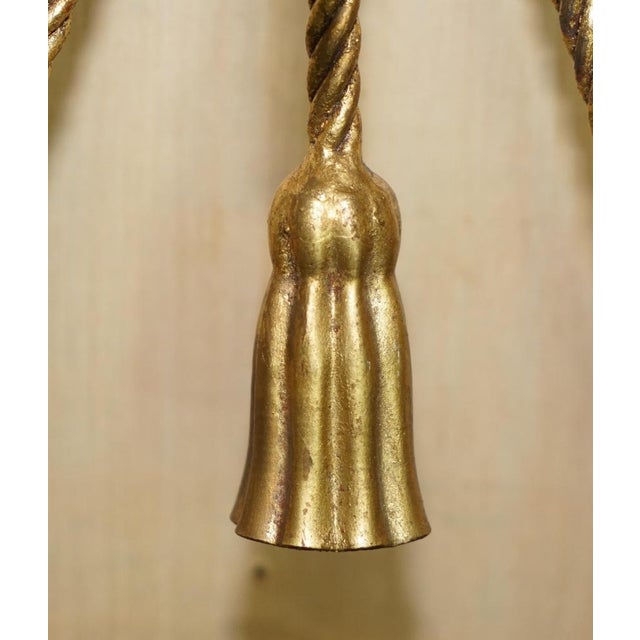 Vintage Gold Gilt Rope Twist & Tassel Three Branch Wall Light with Candle Mounts, 1960s For Sale - Image 10 of 18
