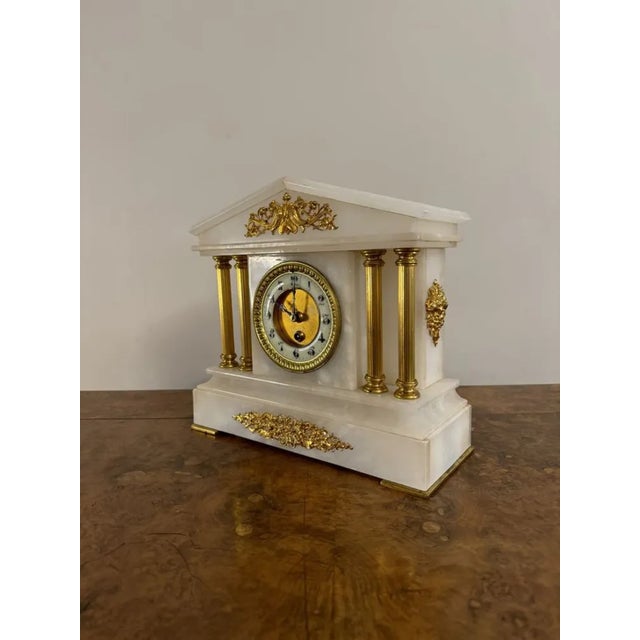 Antique Victorian Alabaster Mantel Clock, 1890 For Sale - Image 3 of 9
