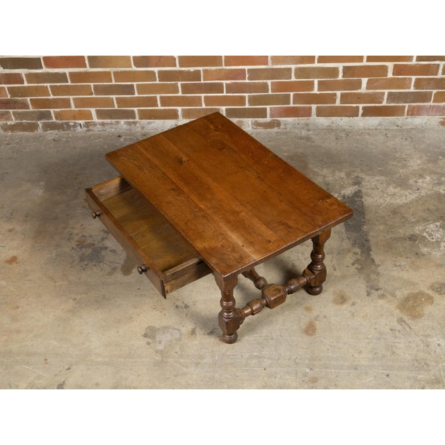 English 19th Century Oak Coffee Table with Single Drawer and Turned Base For Sale - Image 11 of 12