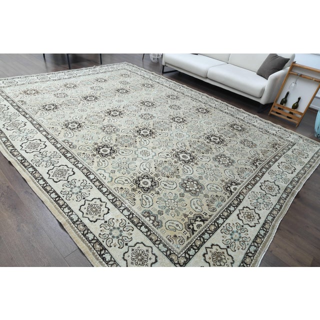 Beige 1970s Vintage Persian Handmade Wool Cotton Beige Area Rug For Sale - Image 8 of 11