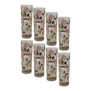 1950"s Federal Glass Co. Tom Collins Glasses Valentines Pattern - Set of 8