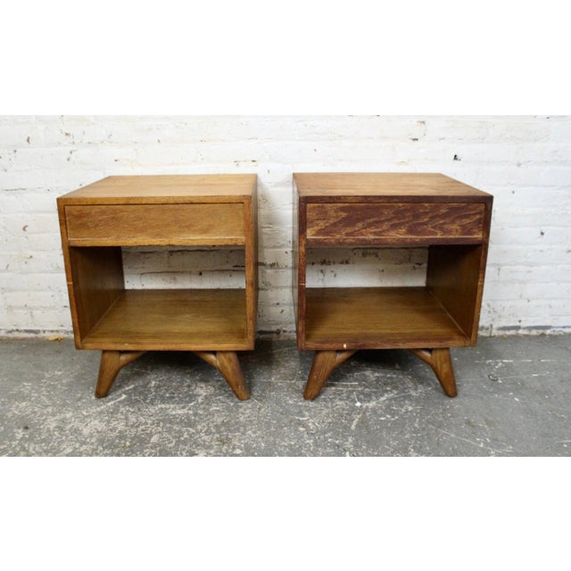 Vanleigh Furniture Mid-Century Oak Nightstands Designed by Jack Van Der Molan for Vanleigh For Sale - Image 4 of 13