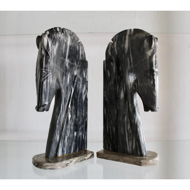 Black Mid-Century Italian Black White Marble Horse Head Decorative Bookends-A Pair For Sale - Image 8 of 10