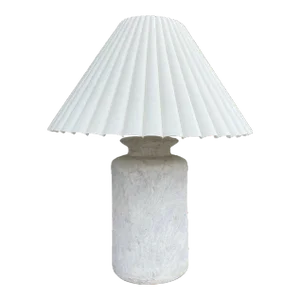 Vintage Hand-Painted Ceramic Lamp With Pleated Shade