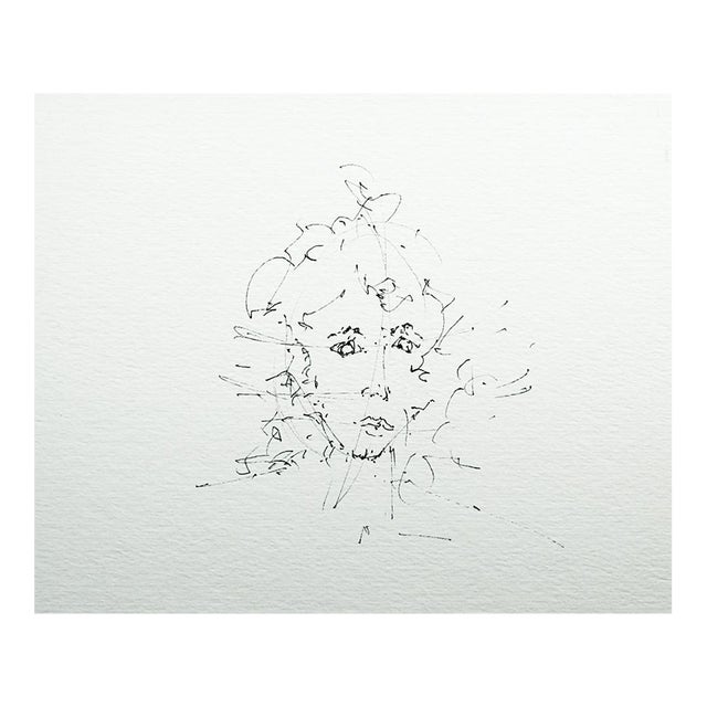 Contemporary Pen and Ink Portrait Drawing of Woman For Sale