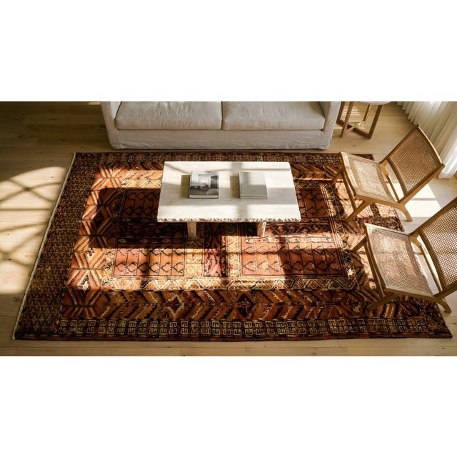 1890s Red Geometric Tribal Antique Central Asian Turkmen Tekke Engsi Rug 3' 9" X 5' 5" Knotted Wool Carpet For Sale - Image 13 of 15