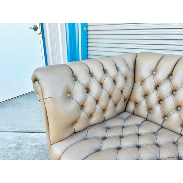 1970s Vintage Tan Leather Tufted Chesterfield Loveseat For Sale - Image 4 of 12
