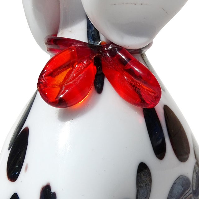 Glass Vintage Murano Dalmatian Puppy Dog With Red Scarf and Label Italian Art Glass Figurine Sculpture For Sale - Image 7 of 10