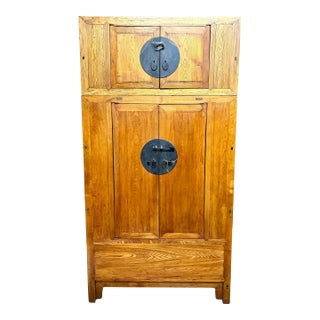 Antique Korean 2 Part Hardwood Compound Wedding Cabinet Armoire For Sale
