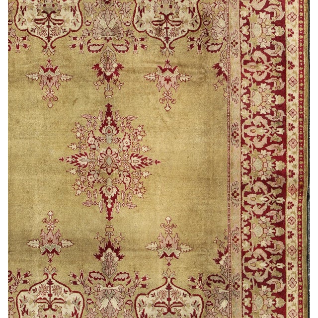 Textile Late 19th Century Antique Indian Agra Rug in Green and Burgundy With Medallion For Sale - Image 7 of 8