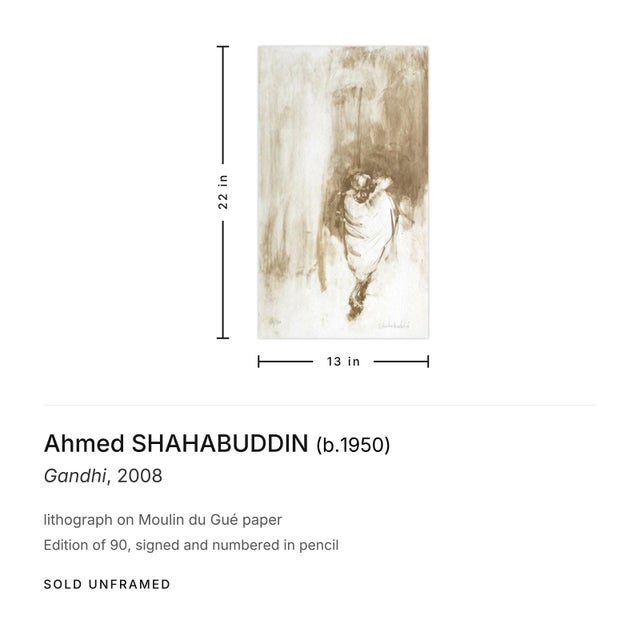 Contemporary 2008 Ahmed Shahabuddin Gandhi Signed Lithograph For Sale - Image 3 of 3