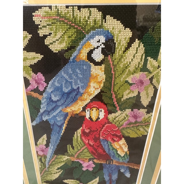 Vintage Pair of Macaw Needlepoint Framed Pictures For Sale - Image 4 of 9