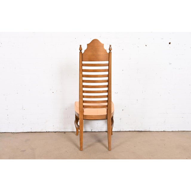 Drexel Mid-Century Italian Provincial Carved Walnut High Back Dining Chairs, Set of Eight For Sale - Image 10 of 13