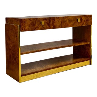 1970s Founders Burl Wood & Brass Console For Sale