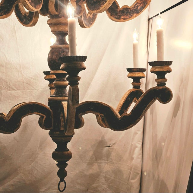Brown Paul Ferrante Style - Large French Provincial Two Tier 12 Light Wooden Chandelier For Sale - Image 8 of 8