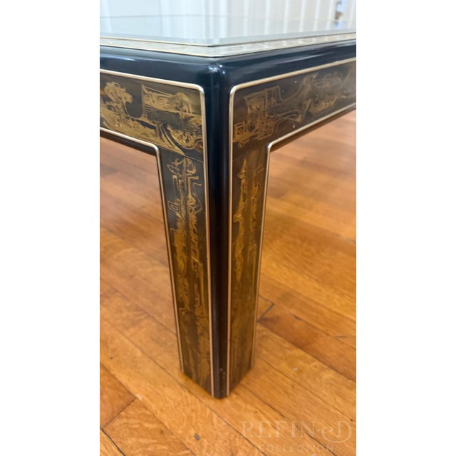 Black Acid-Etched Brass & Glass Coffee Table, C. 1960s–1970s For Sale - Image 8 of 15
