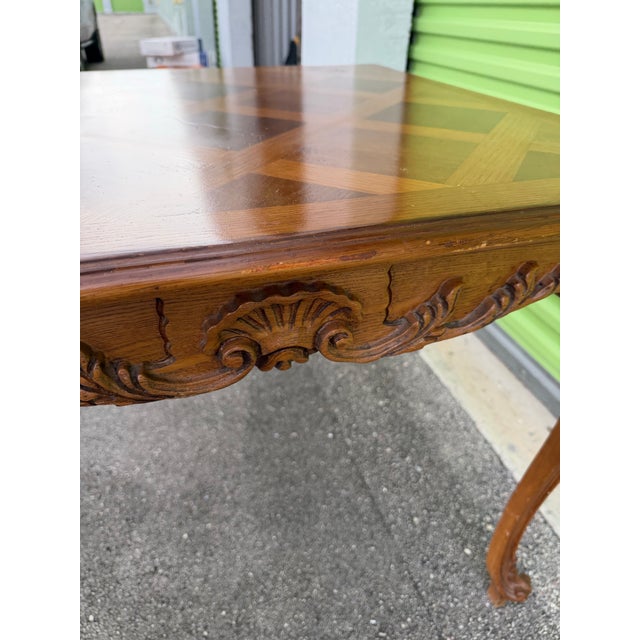 Brown Vintage Louis XV Style Carved Wood Parquetry Game Table For Sale - Image 8 of 12