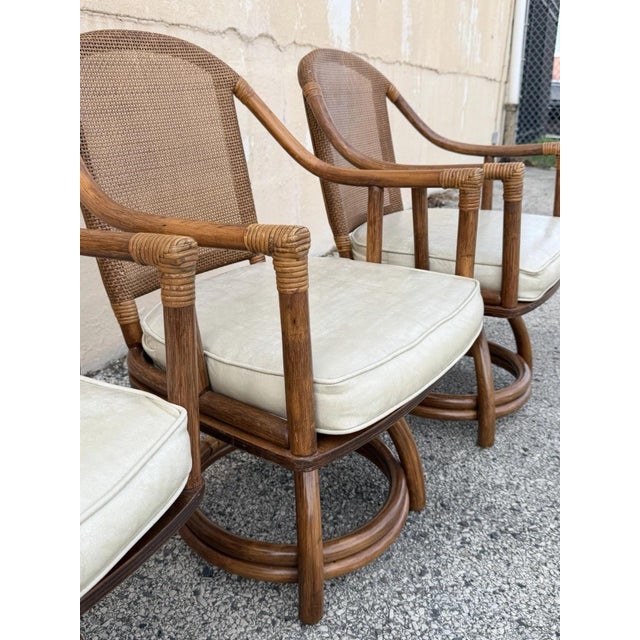 Vintage Hollywood Regency Bentwood Rattan Bamboo Swivel Chair Dining Set - 5 PCS For Sale - Image 10 of 18
