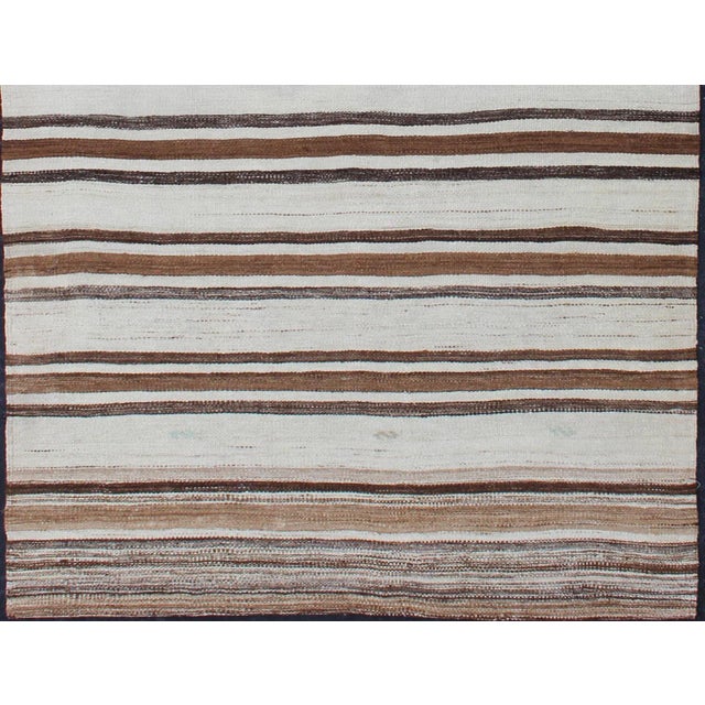 Contemporary Striped Turkish Vintage Kilim Flat-Weave Rug in Shades of Browns Taupe and Ivory For Sale - Image 3 of 13