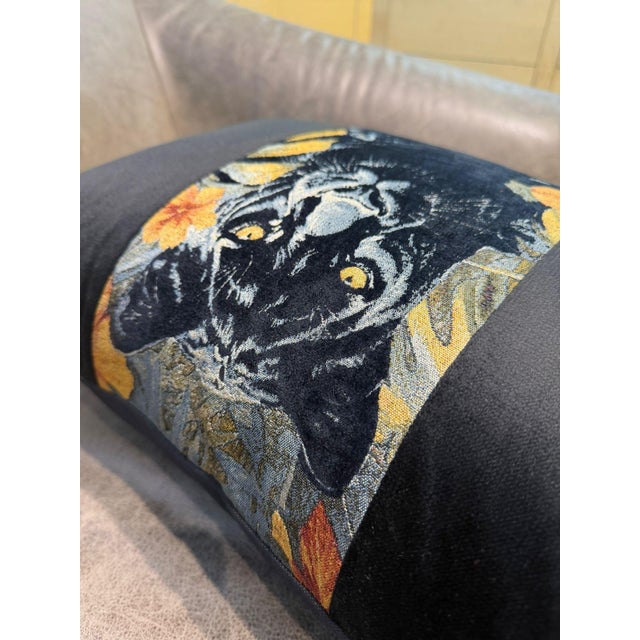 Handmade Panther Velvet Lumbar Cushion Cover For Sale - Image 4 of 12