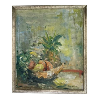 Mid Century Still Life With Fruit Oil Painting For Sale
