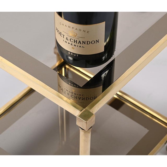 Brass Mirrored Border Nesting Tables with Glass Top from Maison Jansen, 1970s, Set of 2 For Sale - Image 16 of 18