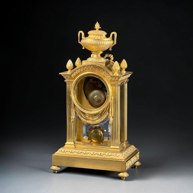 Antique French Louis XVI Style Ormolu Mantel Clock with Ed. Minart Movement from F. Barbedienne, 1850s For Sale - Image 5 of 18