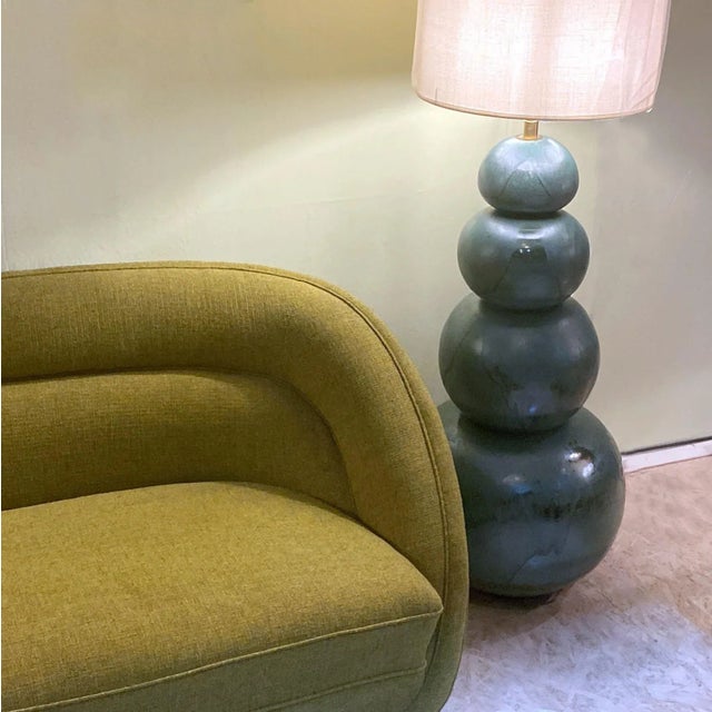 Large Seagreen Ceramic Floor Lamps attributed to Kaiser Leuchten, 1980s, Set of 2 For Sale - Image 9 of 11