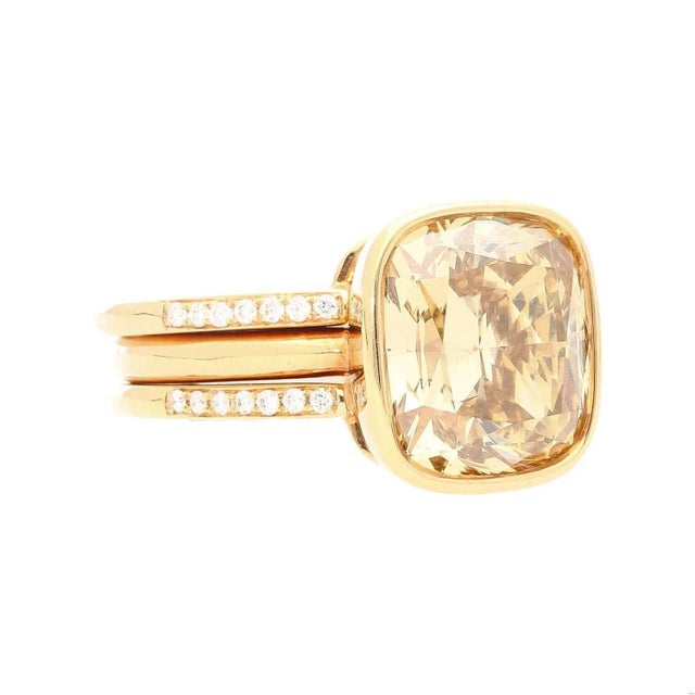 Contemporary Gia Certified 5.02 Carat Cushion Cut Brown Yellow Diamond Ring in 18k Rose Size 6 For Sale - Image 3 of 10
