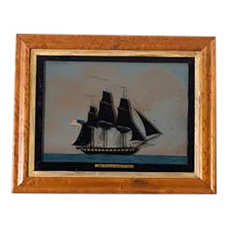 Antique Reverse Glass American Maritime Art 'The President 1814' For Sale