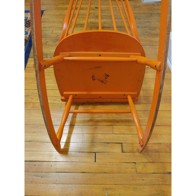 Wood 1977 Danish Modern Style Rocker in Original Orange Paint For Sale - Image 7 of 12