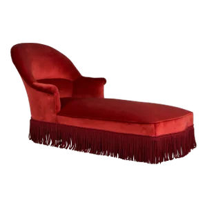 19th Century French Napoleon III Chaise Lounge W/ Red Velvet