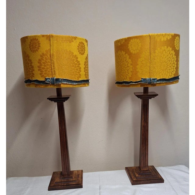 Vintage Table Lamps with Oak Base and Handmade Fabric Shade from Lamplove, 1980s, Set of 2 For Sale - Image 11 of 11
