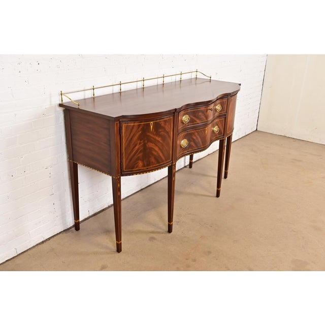 Henkel Harris Henkel Harris Federal Inlaid Flame Mahogany Serpentine Front Sideboard Credenza With Brass Gallery For Sale - Image 4 of 16