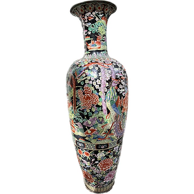 Pair of Large Late 20th Century Blackground Chinese Urns For Sale - Image 4 of 8